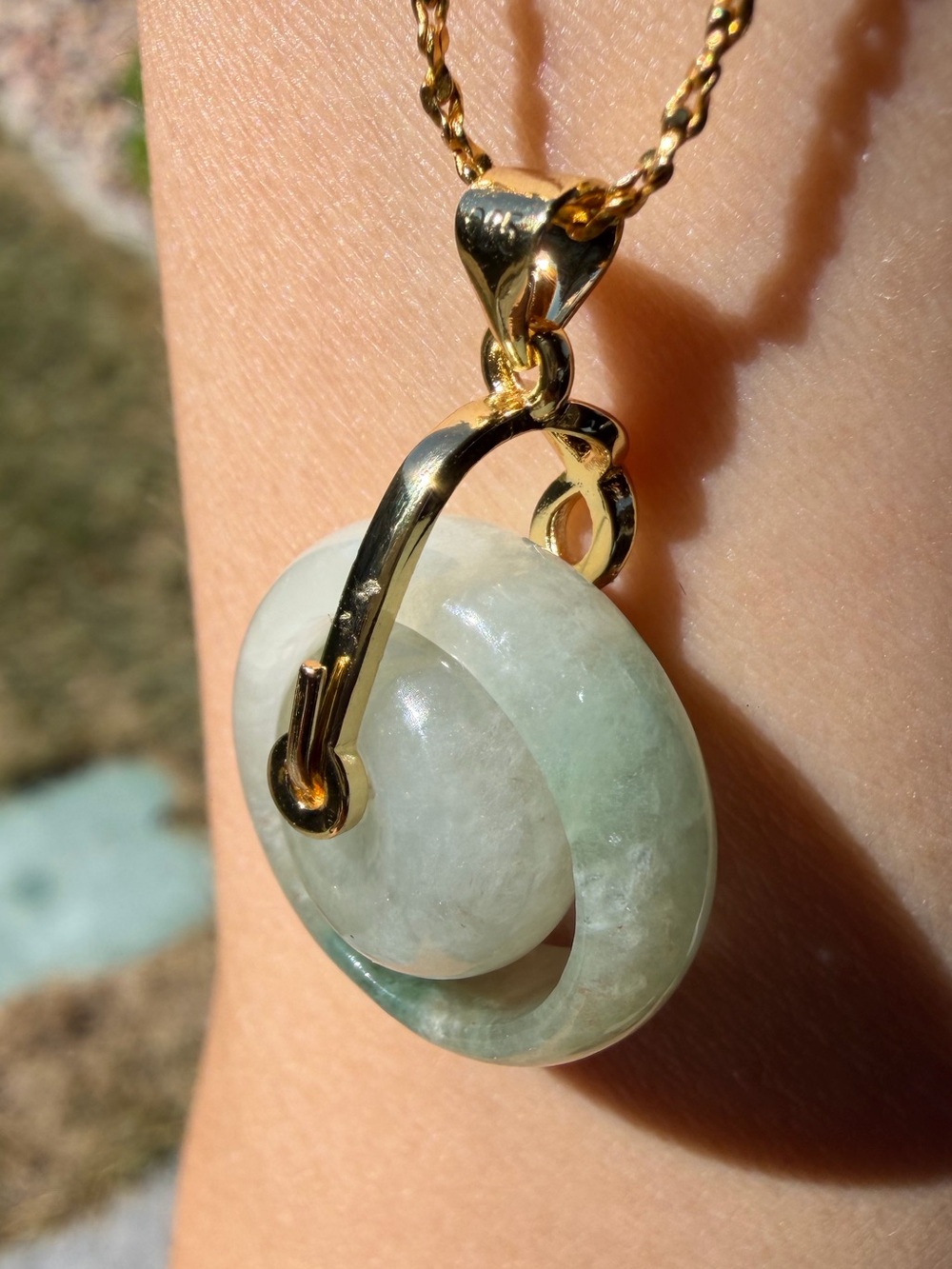 Natural Burmese Grade A Ice Jadeite Mother-Child Peace Buckle pendant - Picture 6 of 13